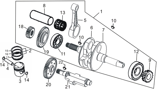 Коленчатый вал, Поршень (RC250CS, RC200-C5B, RC250-C5B, RC200GY-C2, RC250GY-C2, RC200-GY8)